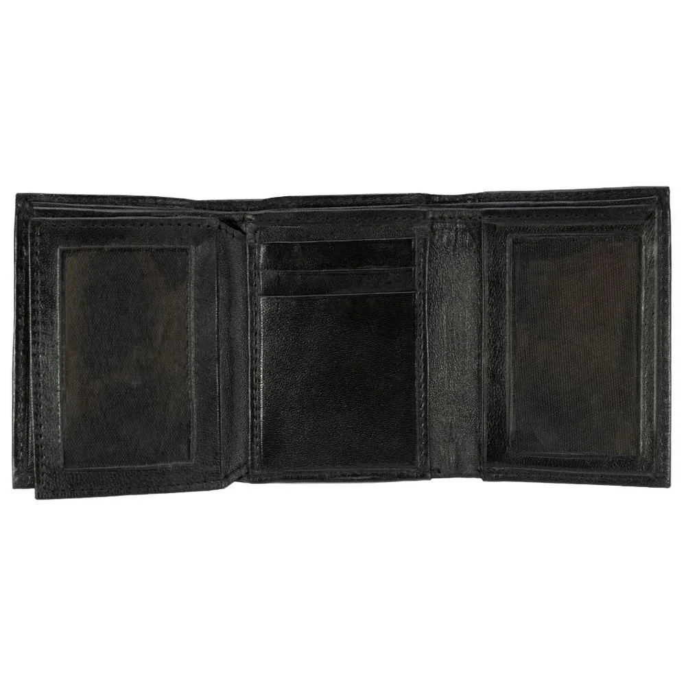 Men Wallet in Lambskin Leather Thin Trifold Black Classic Wallet